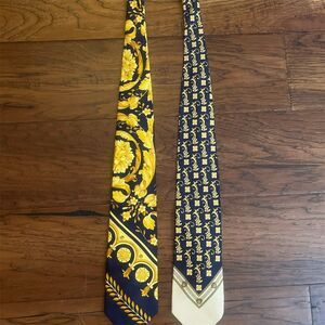 Gianni Versace Men's Silk Tie Baroque Geometric Multicolor Blue
